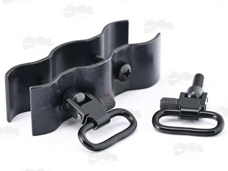 Remington, Mossberg and Winchester Police Shotgun Barrel and Extended Magazine Band QD Sling Swivel Fitting Kit, Shown Assemble with QD Swivels Fitted