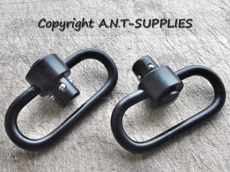 Pair of 1.65 Inch Internal Loop Black Push Button 10mm Socket Quick Release Sling Swivel with Rounded Corners