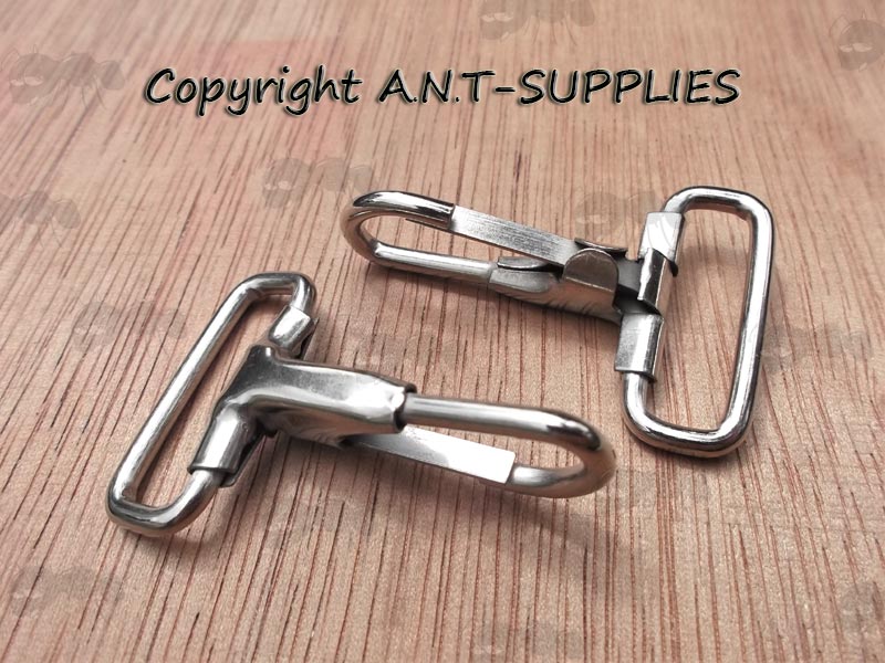 Pair of Silver Gun Sling Snap Clips for 25mm Wide Webbing