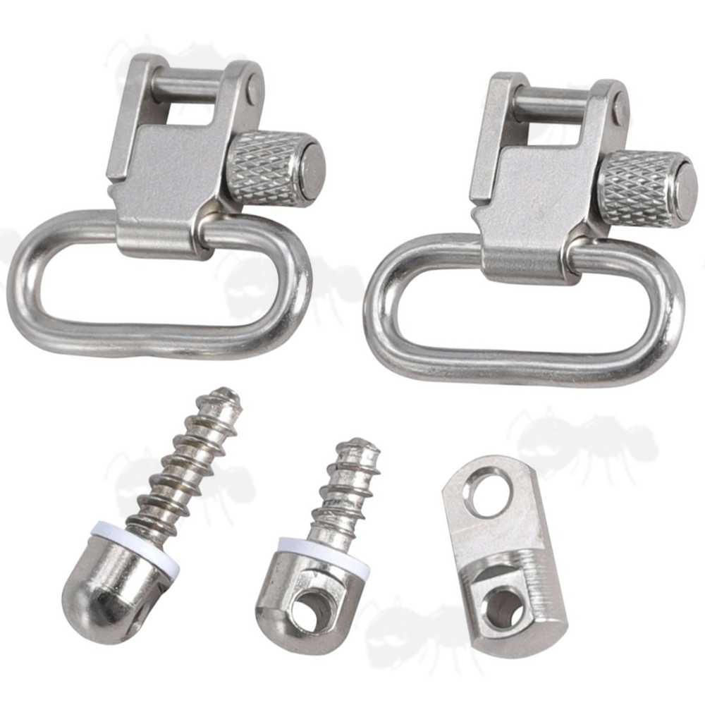 Silver Anodised Ruger Carbine Rifle Forend QD Sling Swivel Base Set with Quick-Detach Swivels
