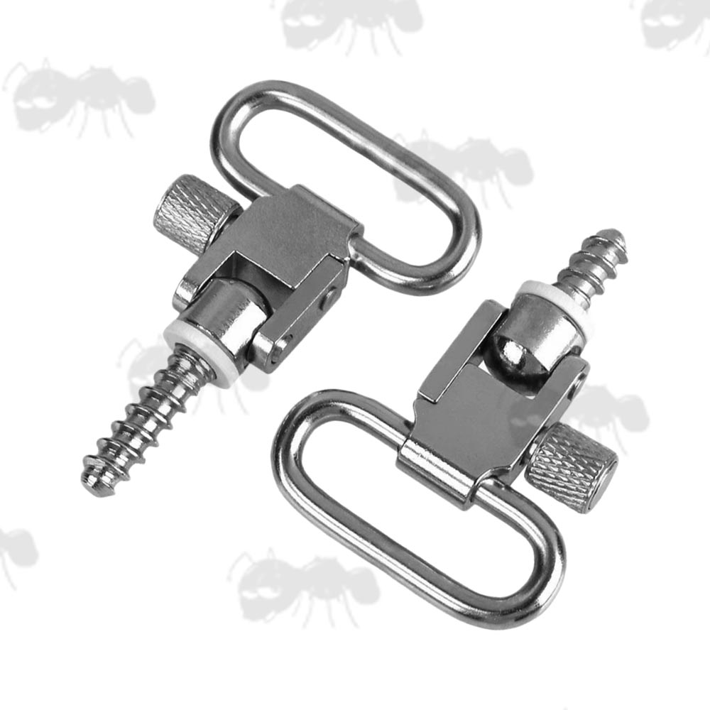 Set of Silver Quick-Release Wooden Gun Stock Studs and Swivels for 25mm Wide Slings
