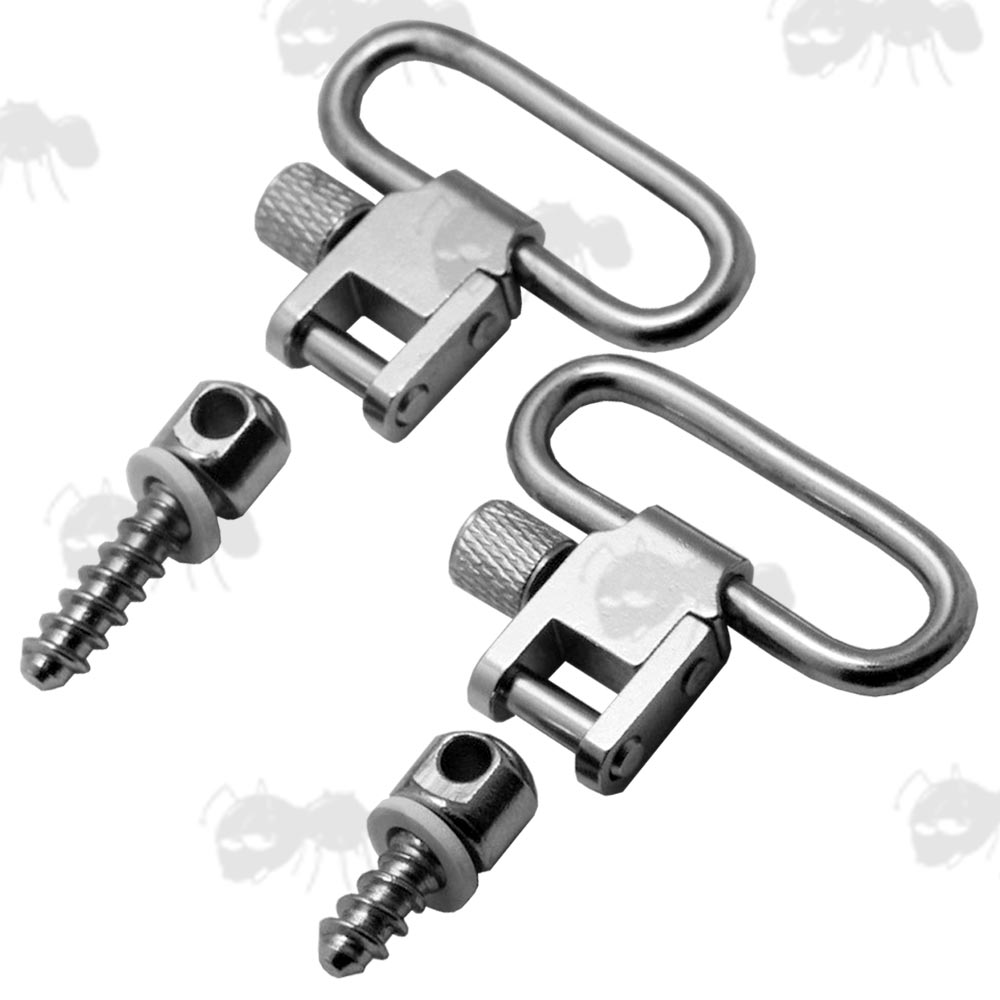 Set of Silver Quick-Release Wooden Gun Stock Studs and Swivels for 30mm Wide Slings
