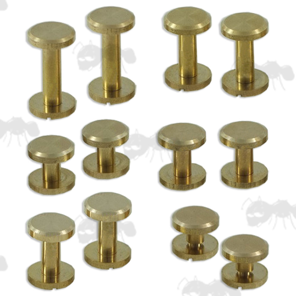 Set of Six Pairs of Assorted Sizes of Brass Chicargo Studs with Flat Heads