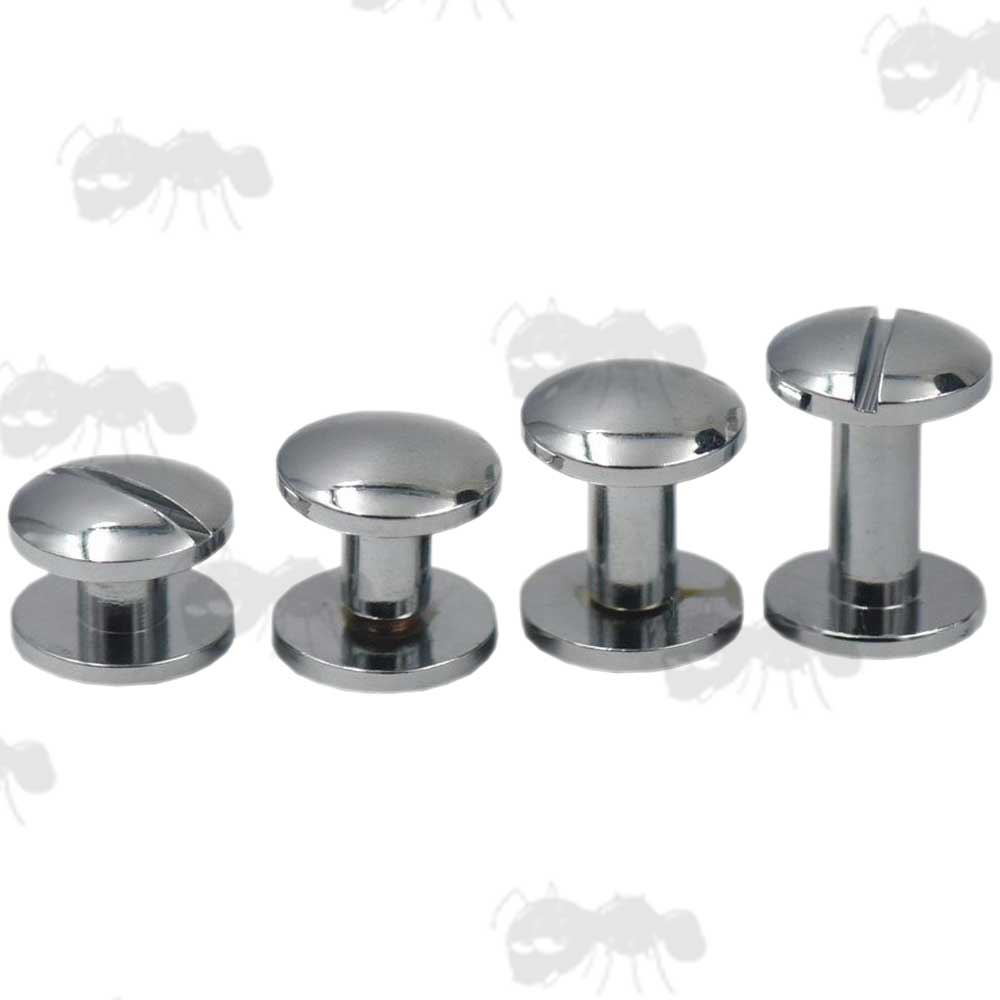 Set of Four Assorted Length Nickel Polished Brass Chicago Screw Studs With Domed Heads