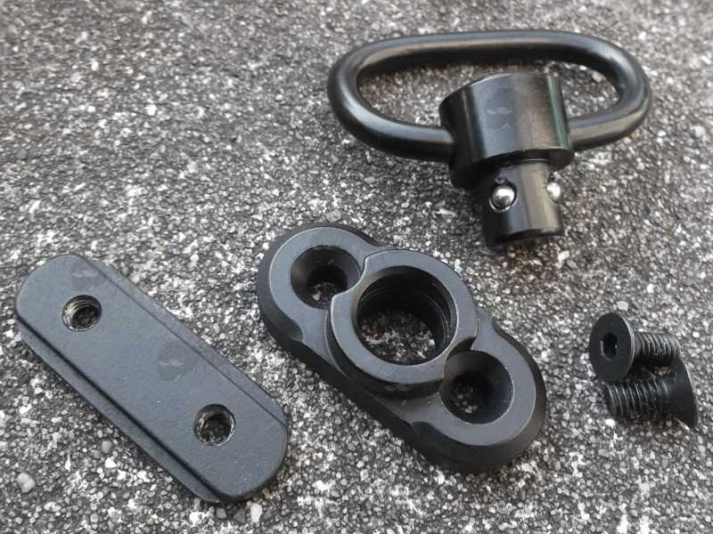 Dismantled View of The Push Button Sling Swivel Fitting 10mm Socket Port Base for UIT / Anschutz Forend Accessory Rails