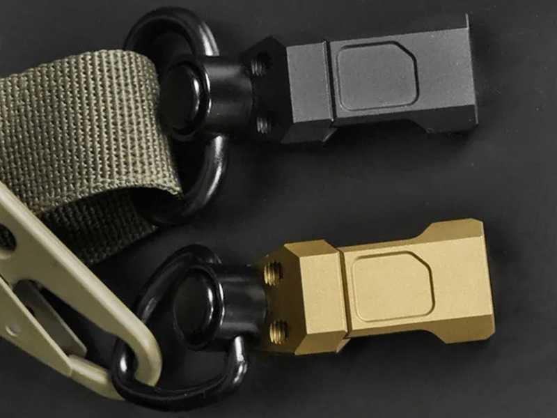 One Black and One Tan Coloured Slim Offset Side Release QD 10mm Socket with 20mm Rail Mount, with Slings Fitted