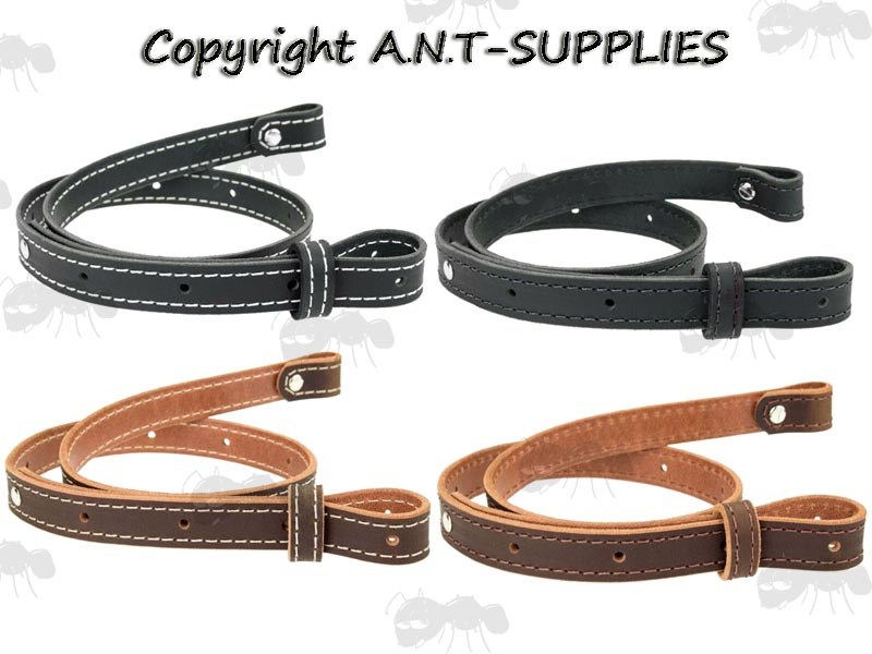 Thick Black and Brown Plain Leather Strap Gun Slings with Stitching
