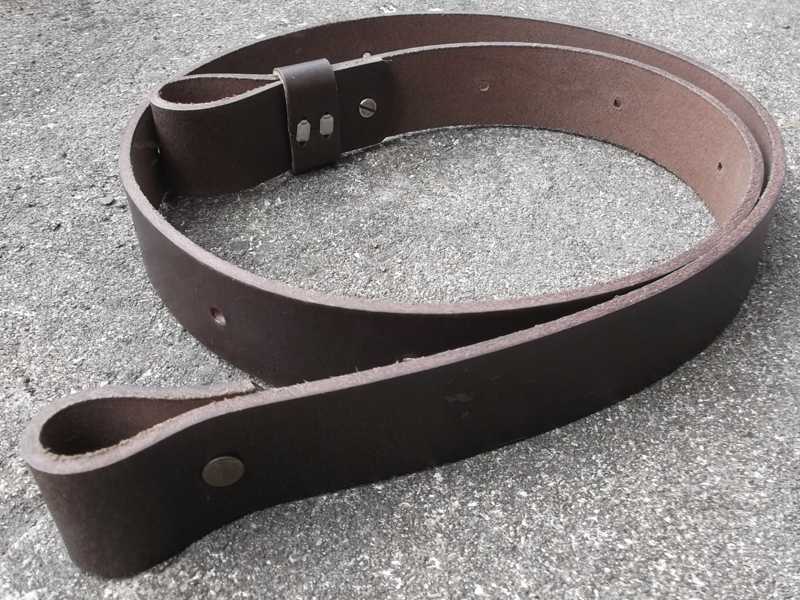 Polished Thick Brown Leather Gun Sling with Chicargo Studs for 30mm Wide QD Swivels