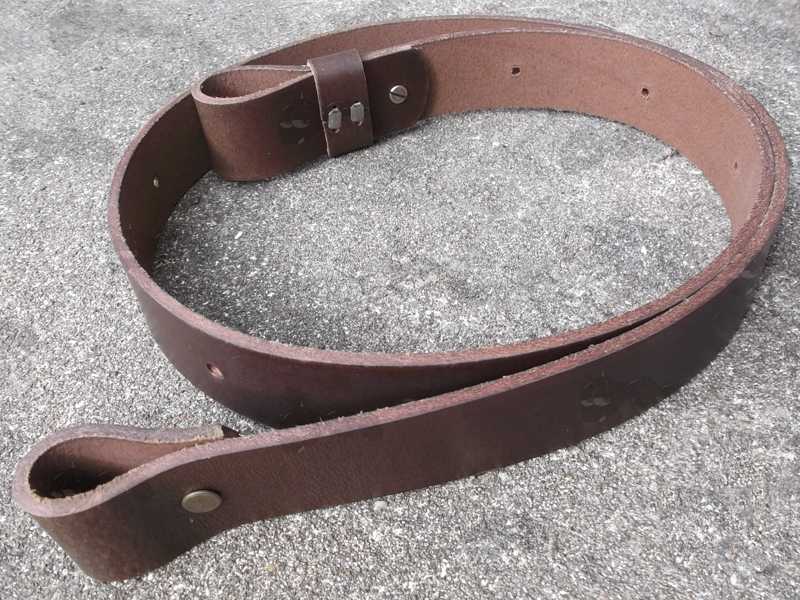 Polished Thick Brown Leather Gun Sling with Chicargo Studs for 30mm Wide QD Swivels