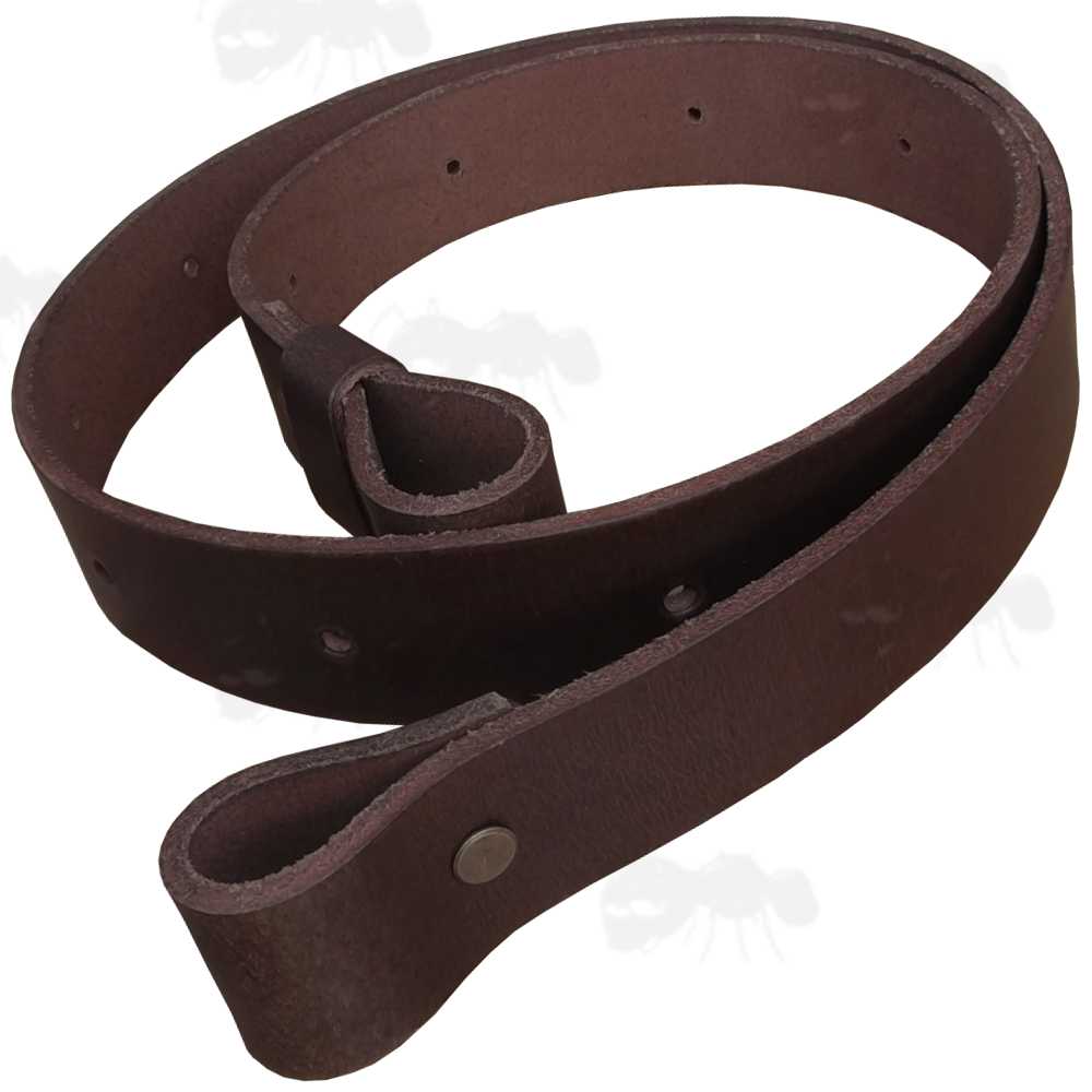 Polished Thick Brown Leather Gun Sling with Chicargo Studs for 30mm Wide QD Swivels