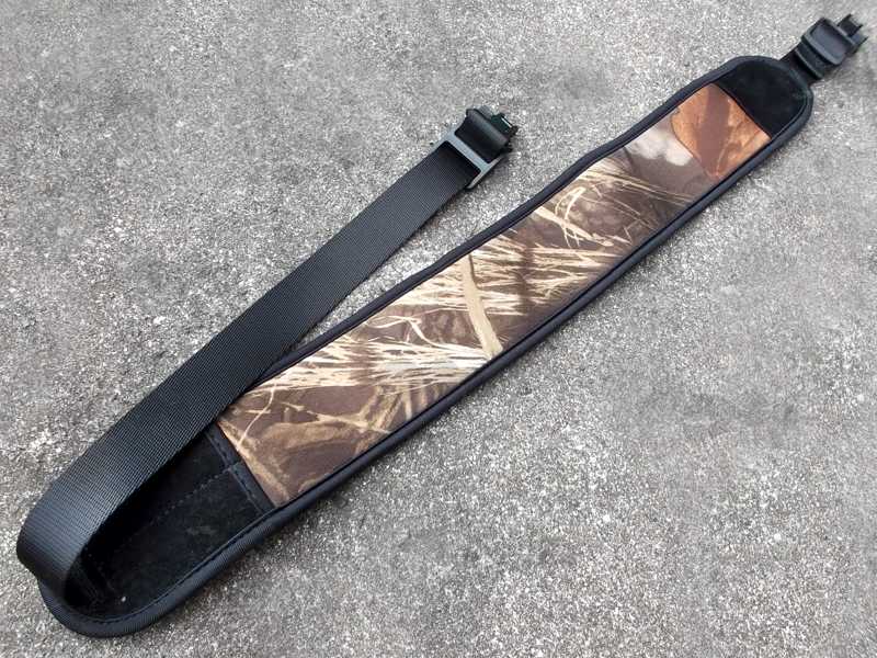 Close Up View of The Rubberised Padding On The Reed Camouflage Canvas Hunters Sling with Sewn-In Black QD Swivels