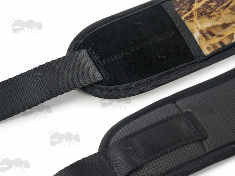 Close Up View of The Rubberised Padding On The Reed Camouflage Canvas Hunters Sling with Sewn-In Black QD Swivels