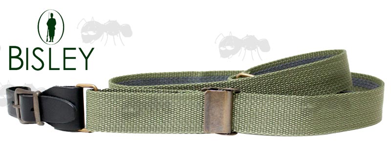 Bisley Green Canvas Rifle / Shotgun Sling with Brass Fittings, Leather Tabs and Green Bisley Logo