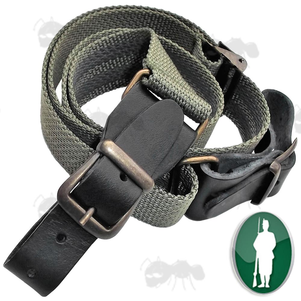 Bisley Green Canvas Rifle / Shotgun Sling with Brass Fittings and Leather Tabs