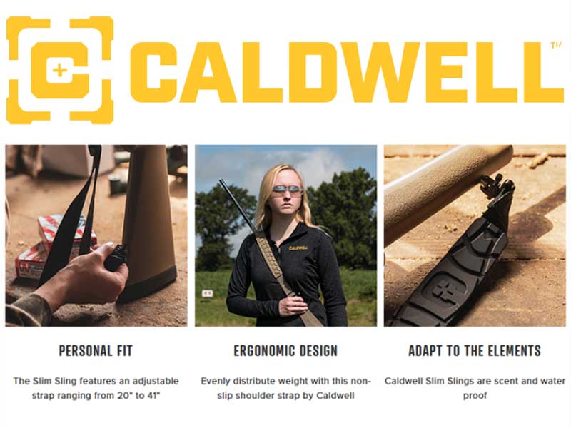Advert For The Caldwell Max Grip Slim Profile Gun Sling in Black With Sewn-In QD Swivels