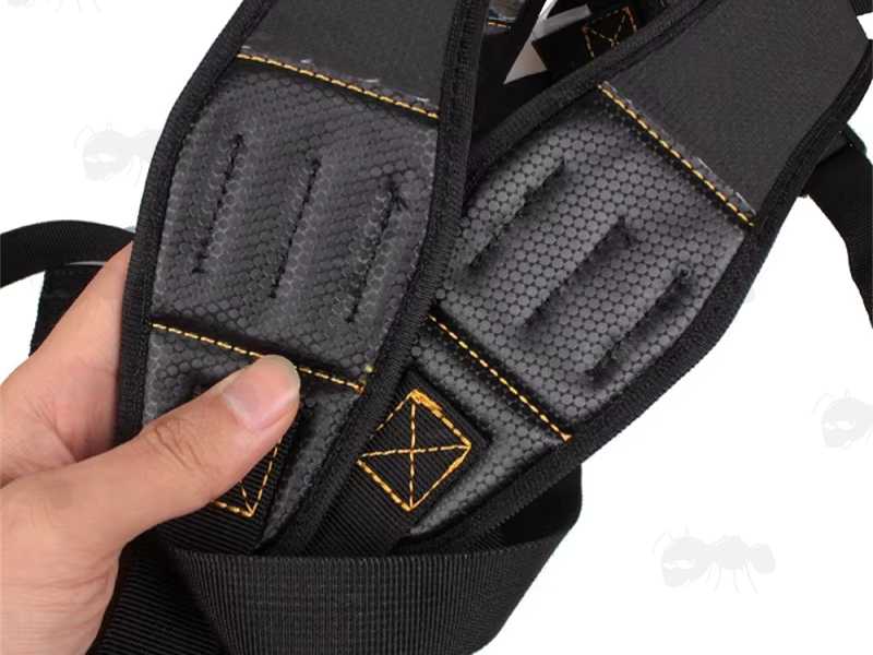 Back Padded View of The Black and Autumn Leaf Camouflage Pattern Co2 Air Rifle Sling with Two 12g Co2 Capsule Holder Loops