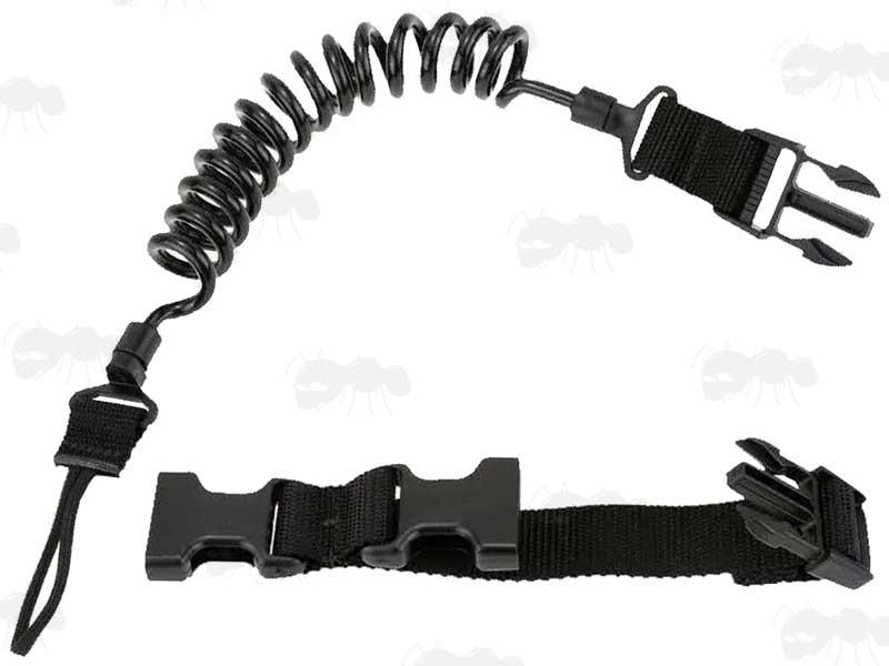 Black Heavy-Duty Coiled Pistol Lanyard with Two Quick-Release Buckles