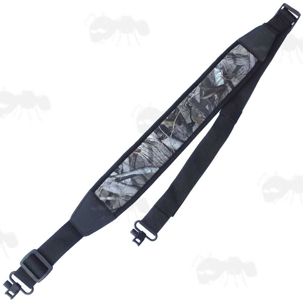 Tree Camouflage Canvas and Neoprene Gun Sling with Black QD Swivels