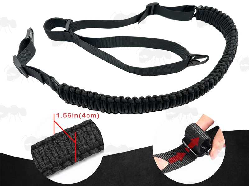 Long Black Paracord Weaved Rifle Sling with Fitted HK Swivels