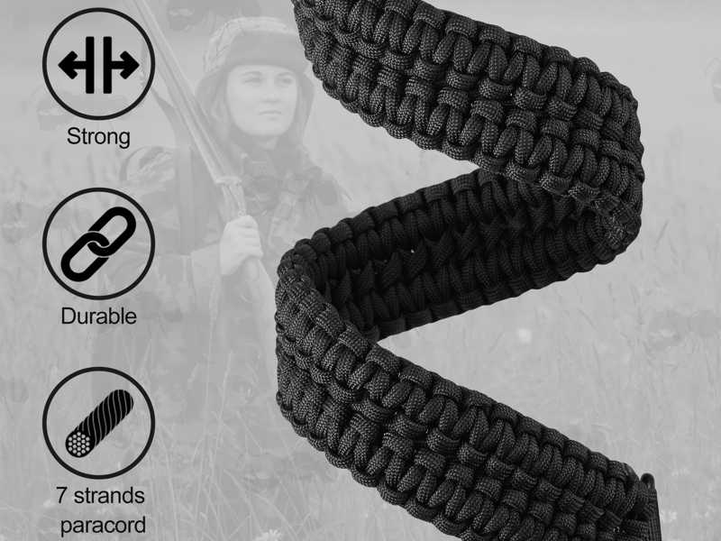Close-Up View of The Weave Type on The Long Black Paracord King Cobra Weaved Rifle Sling