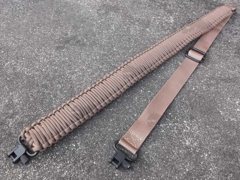 Long Brown Paracord Wide Weaved Rifle Sling with Fitted Quick-Release Gated Swivels