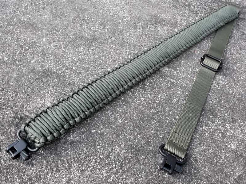 Long Green Paracord Wide Weaved Rifle Sling with Fitted Quick-Release Gated Swivels