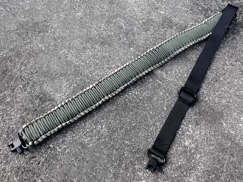 Long Green / Tan Camo Paracord Wide Weaved Rifle Sling with Fitted Quick-Release Gated Swivels