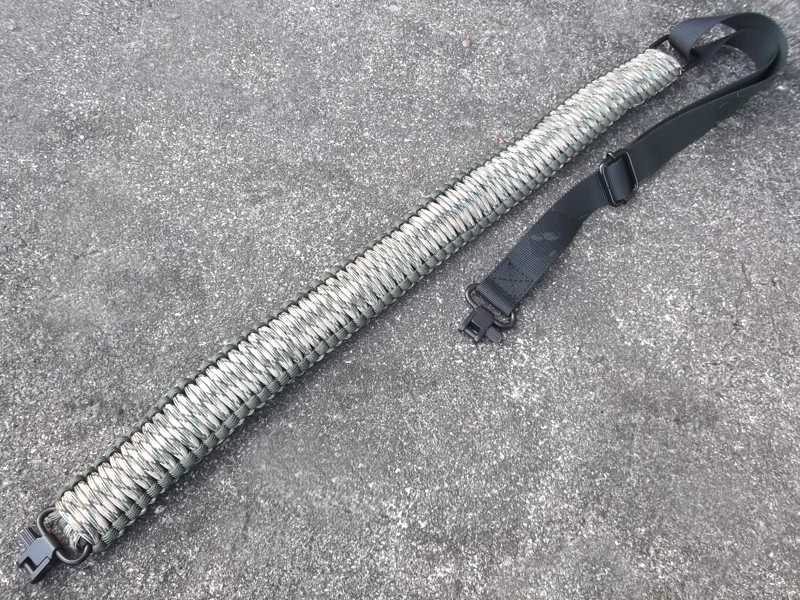Long Green / Tan Camo Paracord Wide Weaved Rifle Sling with Fitted Quick-Release Gated Swivels