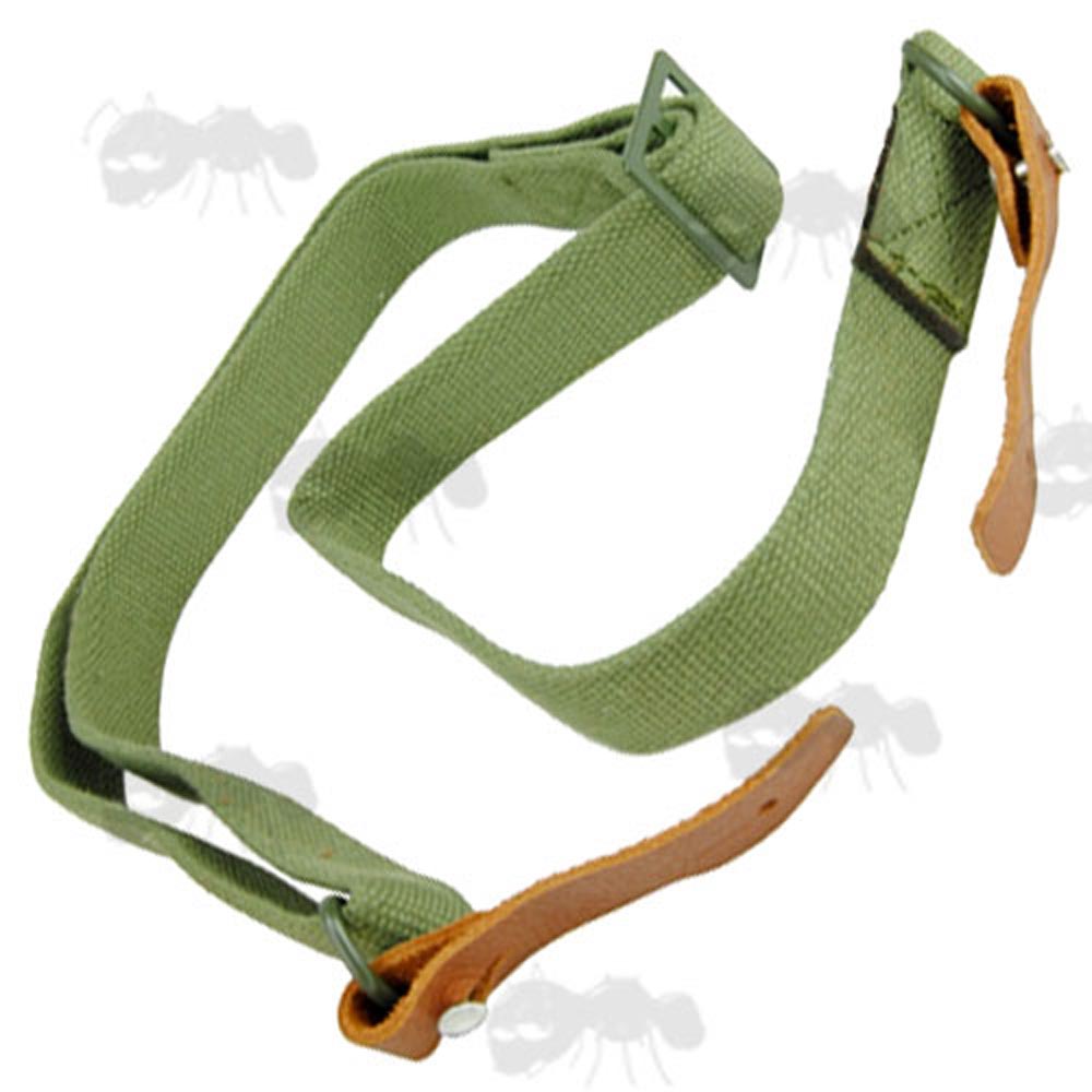 Green AK-47 Rifle Sling with Two Leather Tabs