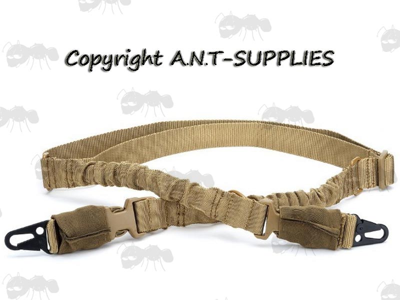 Coyote Brown Two Point Bungee Rifle Sling with QD ABS Buckles and Metal Snap Clips