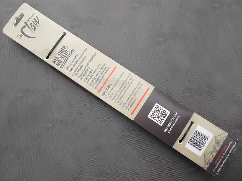 Back of Packaging View of The Quake The Claw 2.0 OD Green Camouflage Wide Fit Gun Sling with Flush Cup QD Socket Swivels