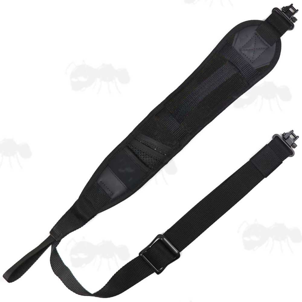 All Black Shotgun Sling with Mesh Pocket and Hand Grip Handle, Fitted with AnTac QD Stud Fitting Swivels