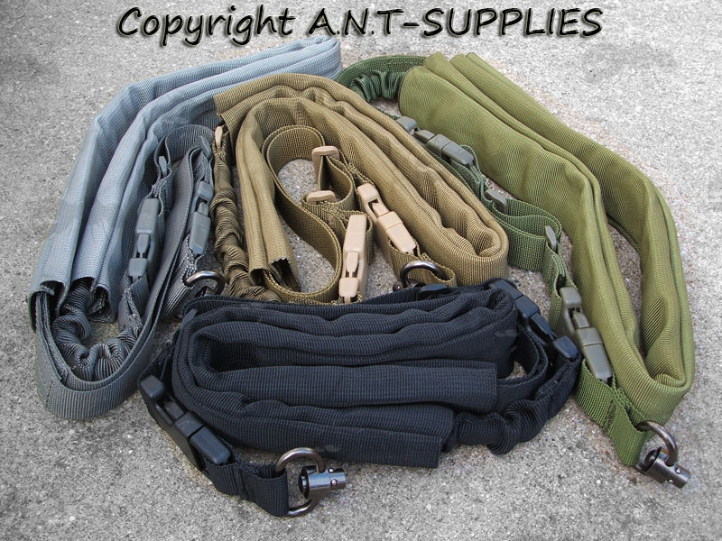 One Point Bungee Slings with 10mm QD Socket Swivel End, Black, Olive Green, Foliage Green and Khaki Colours