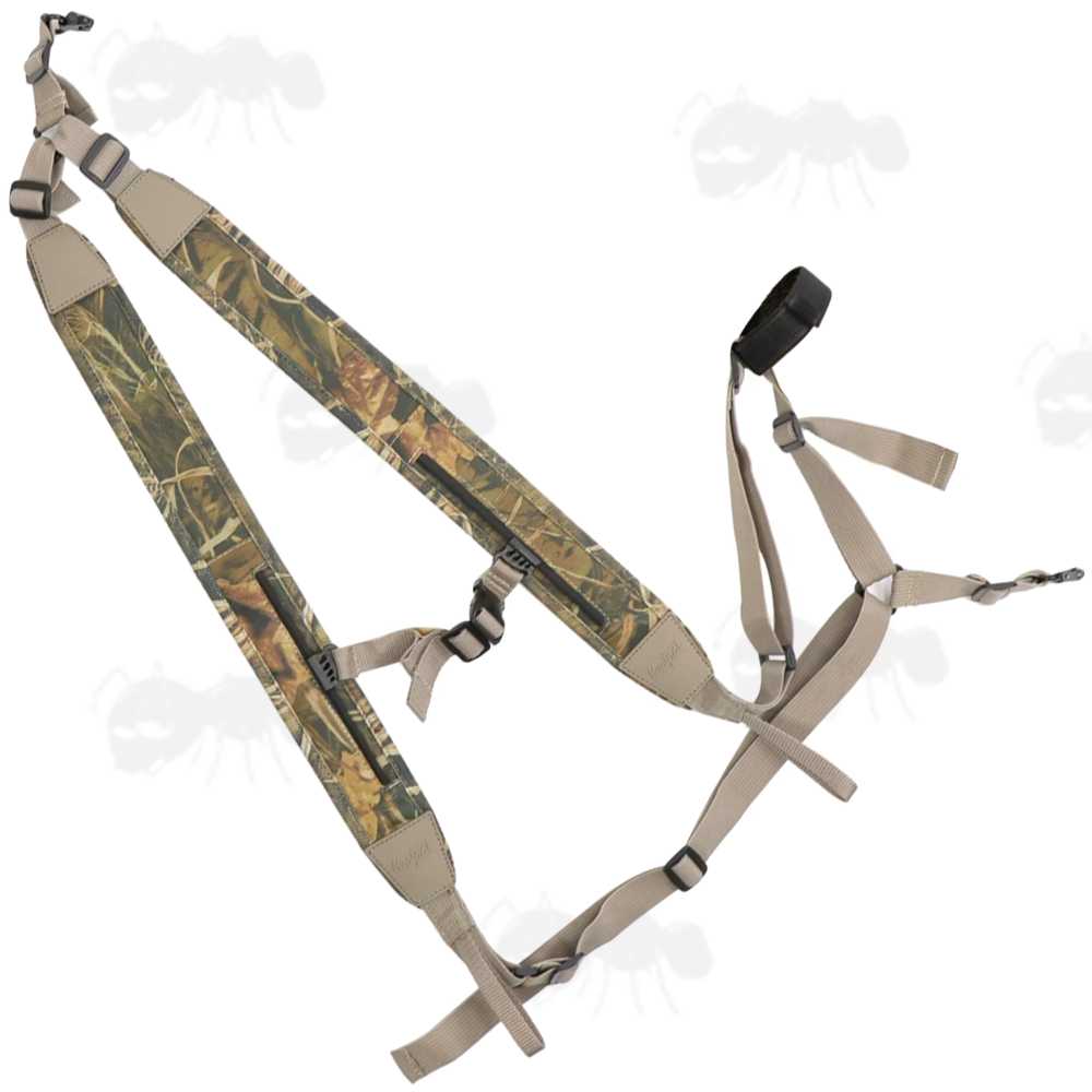 Khaki Canvas and Reed Camouflage Neoprene Backpack Harness Style Rifle Sling