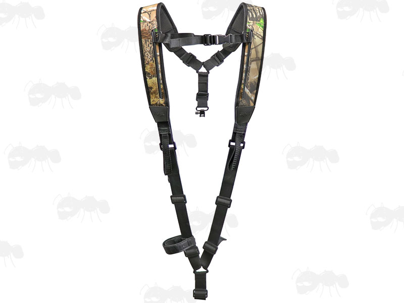 Black Canvas and Tree Camouflage Neoprene Backpack Harness Style Rifle Sling