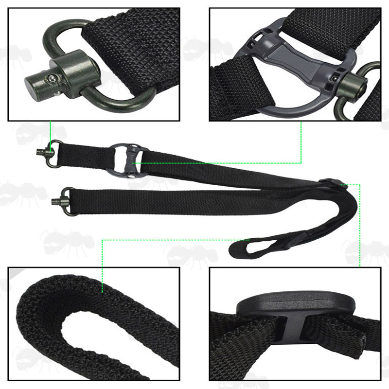 Picture Guide of The Two Point Sling with 10mm QD Socket Swivels, In Black
