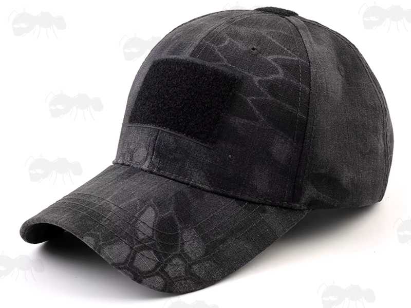 Black Reptile Camouflage Baseball Cap with Negative Velcro Patch Holder