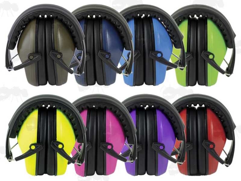 Range of Eight Colours of Folded Ear Muff Shooters Hearing Protection by Bisley