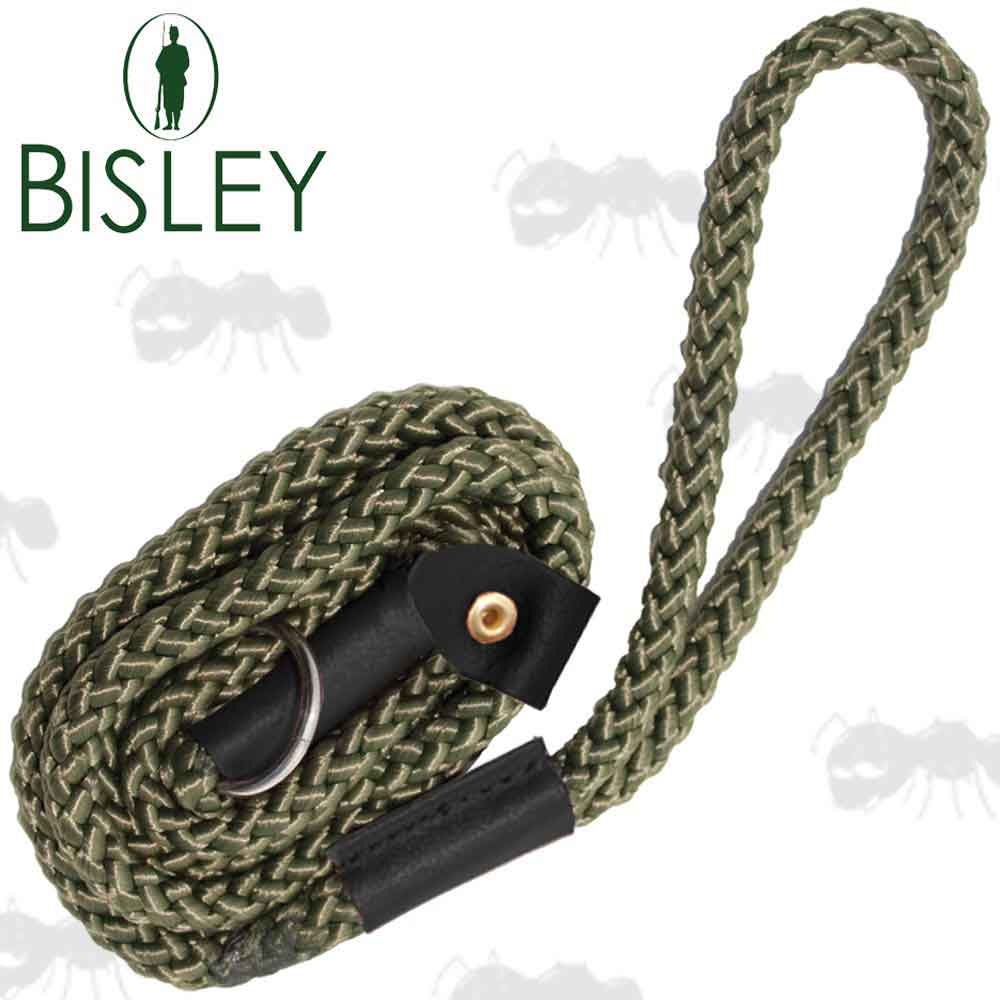 Bisley Small Diameter Green Woven Rope Hunting Dog Slip Lead With Metal Ring and Brown Leather Fittings