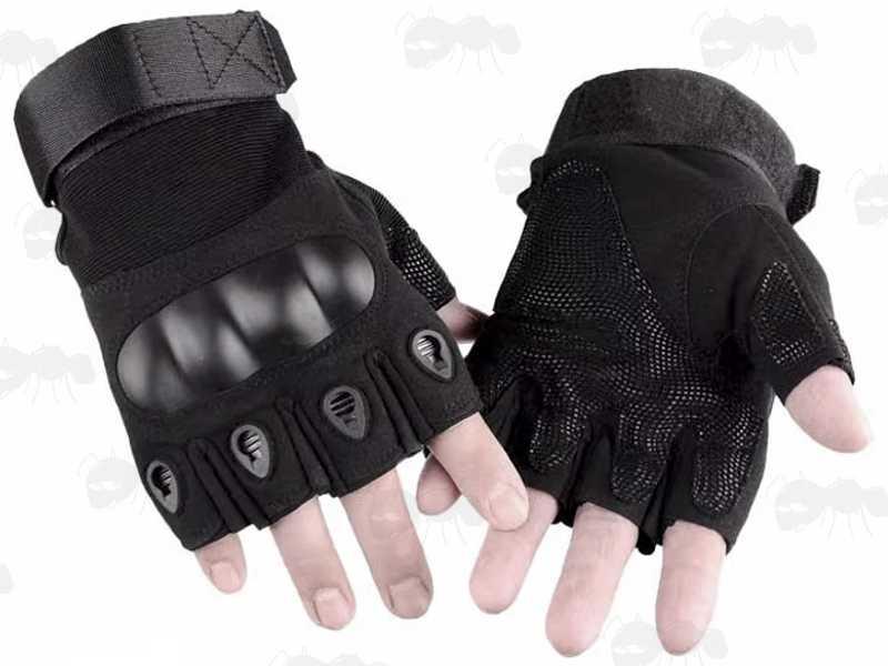 Tactical Protective Smooth Hard Knuckle Fingerless Gloves in Black