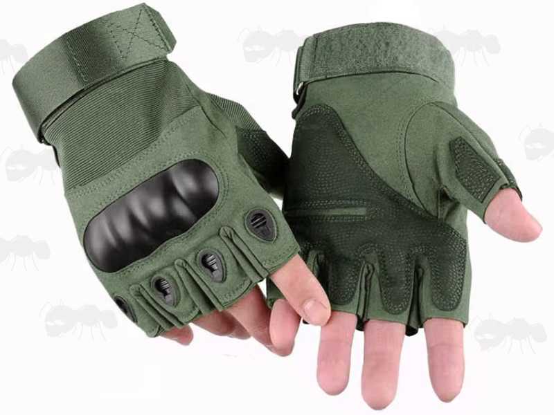 Tactical Protective Smooth Hard Knuckle Fingerless Gloves in Green
