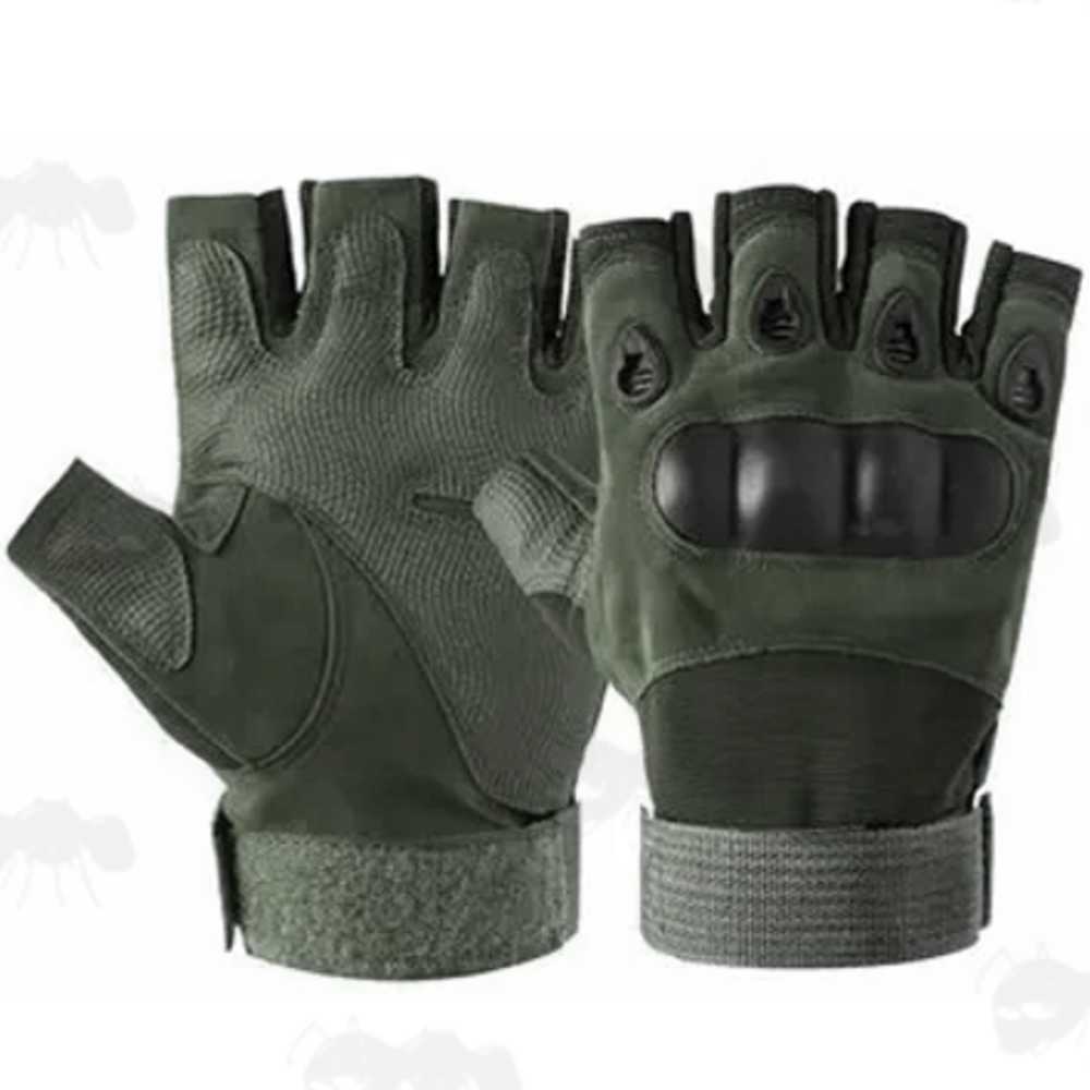 Tactical Protective Smooth Hard Knuckle Fingerless Gloves in Army Green