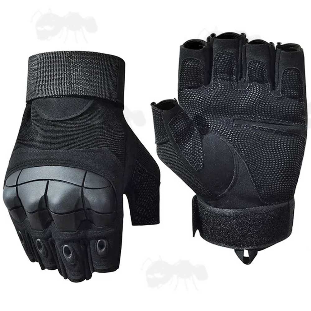 Tactical Protective Hard Knuckle Fingerless Gloves in Black