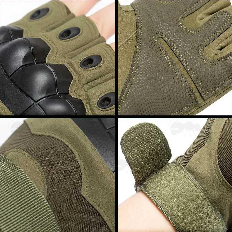 Tactical Protective Hard Knuckle Fingerless Gloves in Army Green