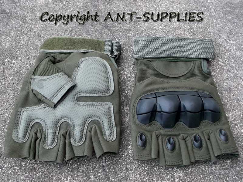 Tactical Protective Hard Knuckle Fingerless Gloves in Army Green