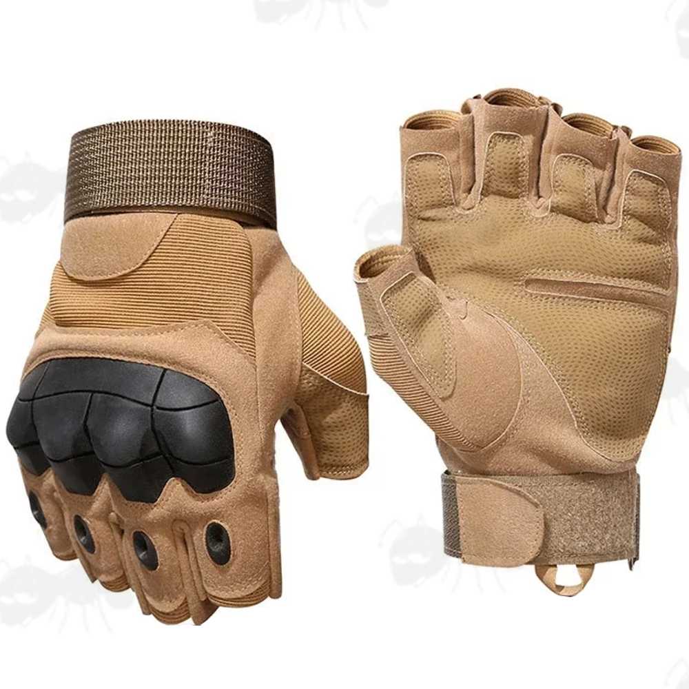Tactical Protective Hard Knuckle Fingerless Gloves in Tan
