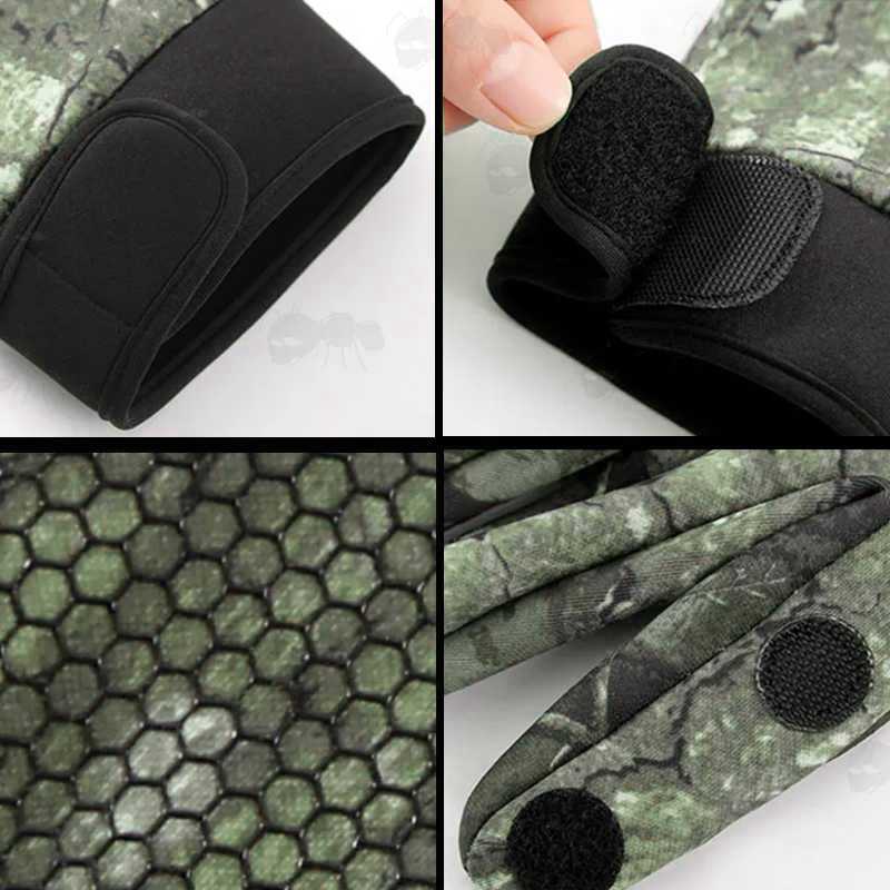 Close Up View of The Green Hardwood Camouflage Full Finger Hunting Gloves