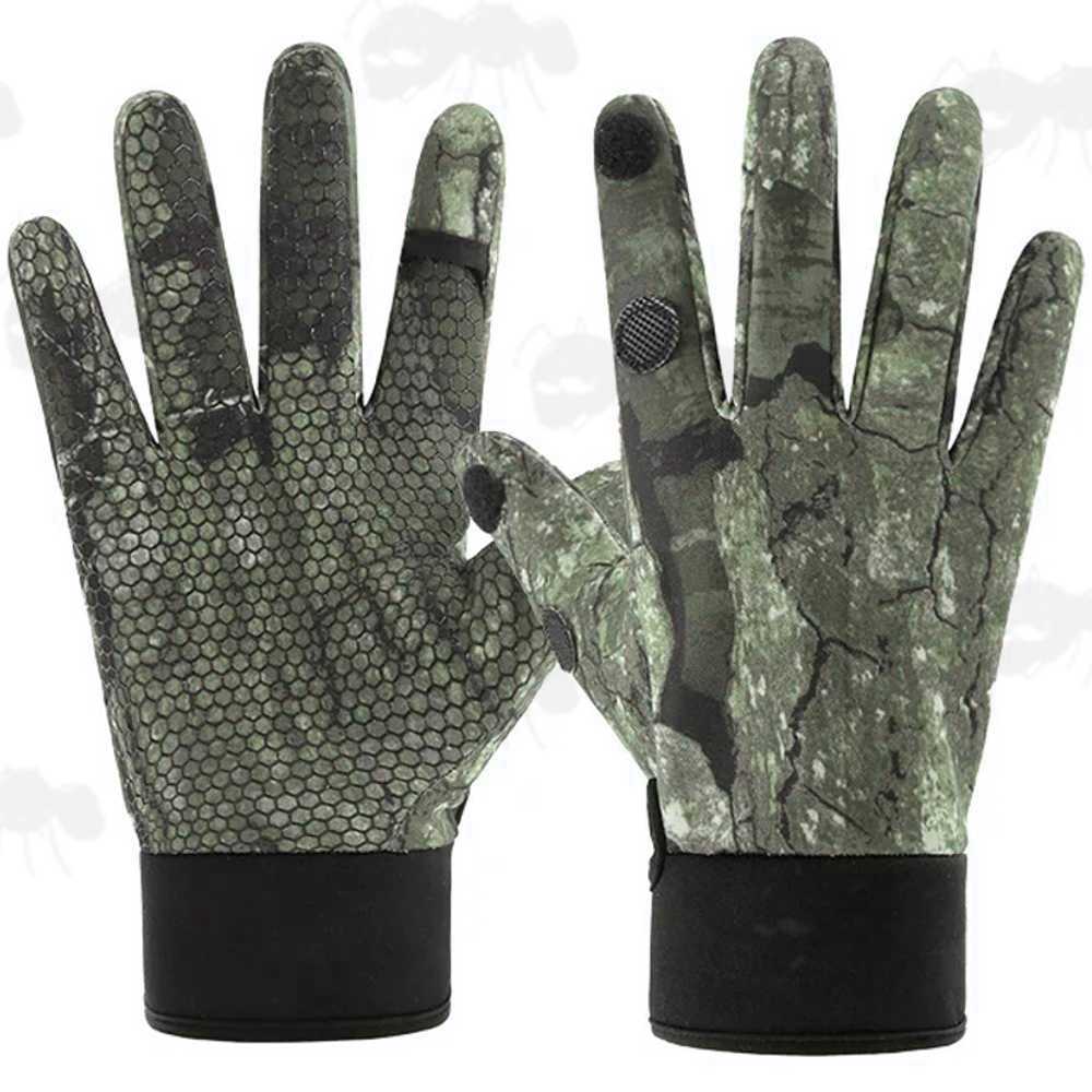 Green Hardwood Camouflage Full Finger Hunting Gloves