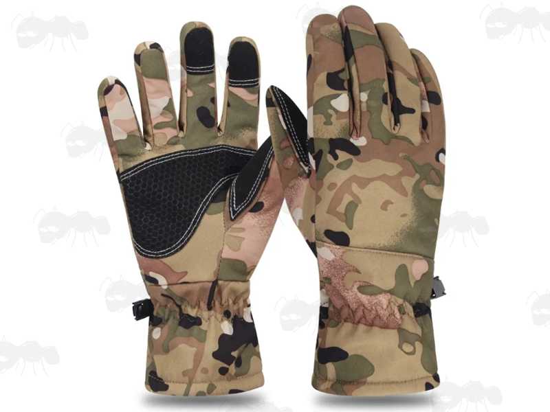 Multicamo Full Finger Hunting Gloves with Touchscreen Sensitive Pads on The Thumb and Index and Middle Finger