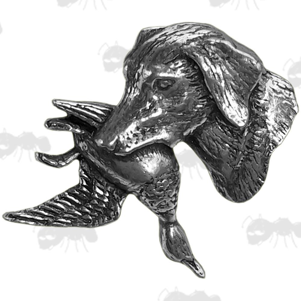 Labrador Dog Head with Duck in Mouth Pewter Badge